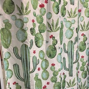 Cactus Print Shower Curtain - Green and Pink